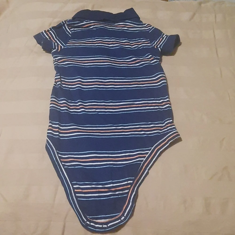 Carter's blue onesie with peach stripes size 18 months